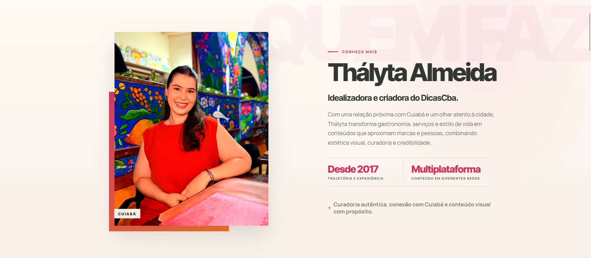 Seção sobre Thályta Almeida no site DICASCBA em desktop