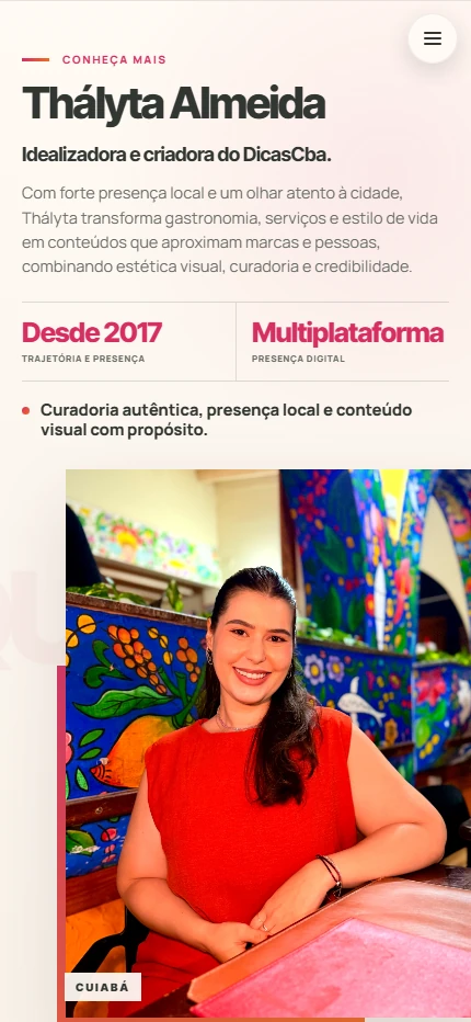 Seção sobre Thályta Almeida no site DICASCBA em mobile